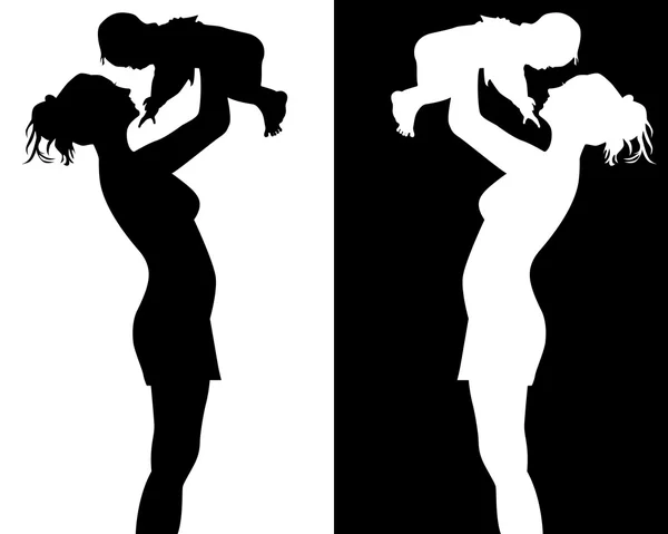 Silhouettes de la mère et de l'enfant — Image vectorielle