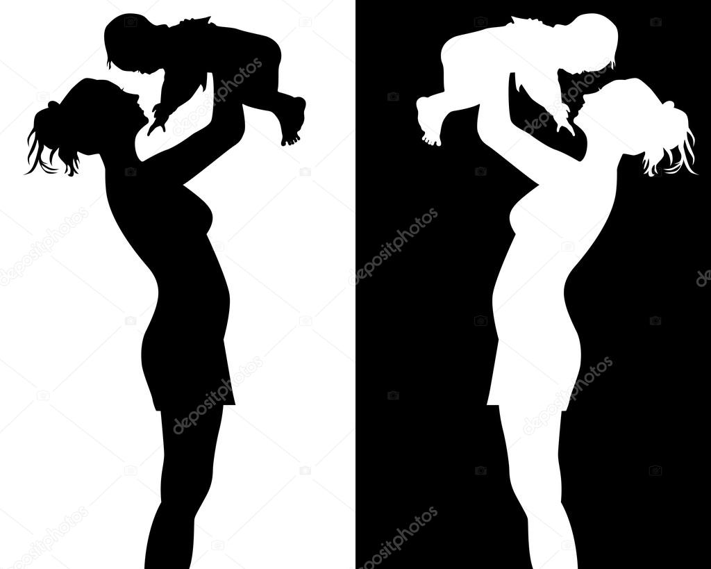 Silhouettes of mother and child