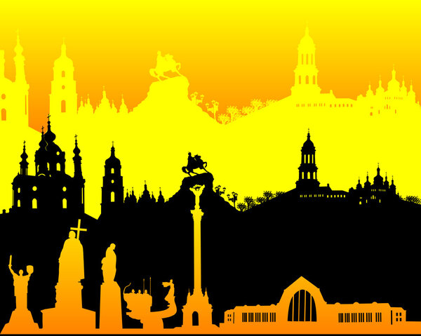 black yellow orange silhouette of Kiev
