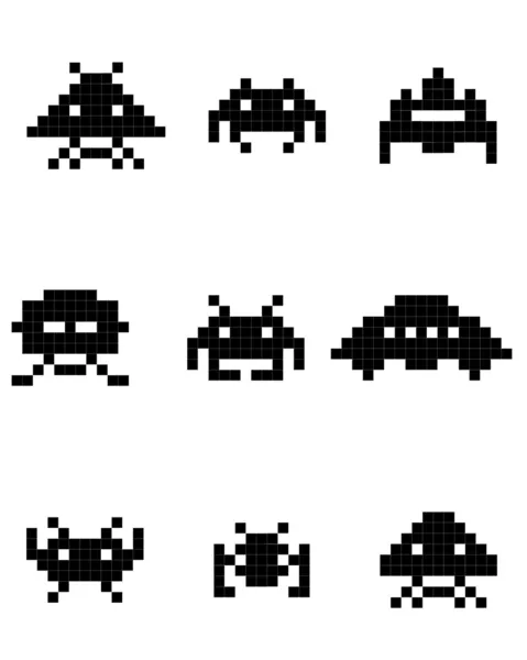 Czarne sylwetki space invaders — Wektor stockowy