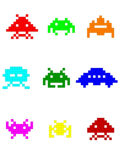 Färgglada silhuetter av space invaders — Stock vektor