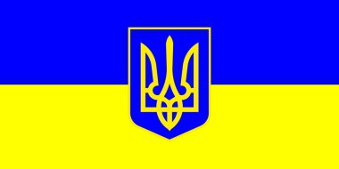 küçük bir amblemi ile Ukrayna bayrağı