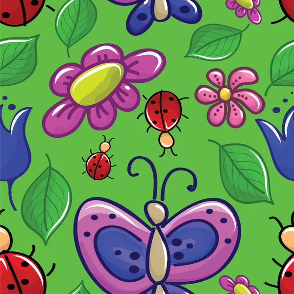 Бесшовная текстура с цветами и насекомыми — стоковый вектор