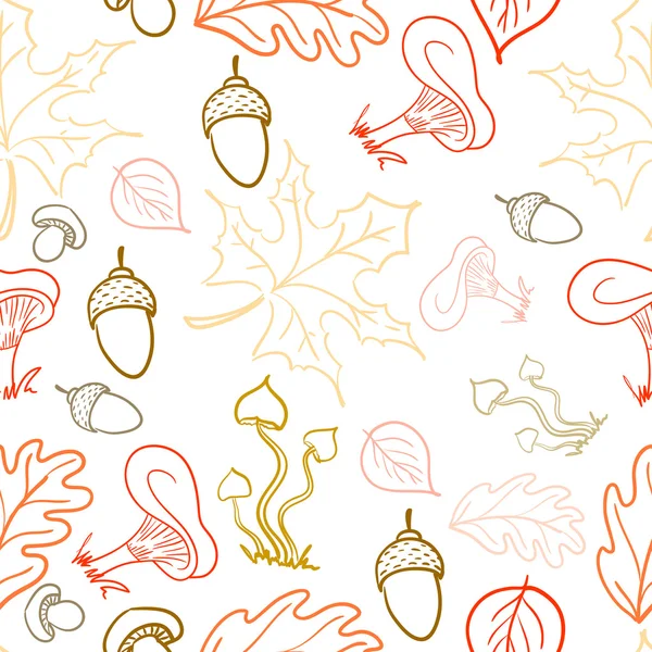 Nahtloses Muster mit Eicheln, Blättern und Pilzen — Stockvektor