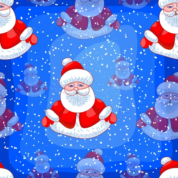 Nahtloses Muster mit Weihnachtsmann auf blauem Hintergrund — Stockvektor
