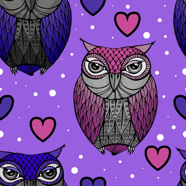 紫色和蓝色猫头鹰 － 插图 — 图库矢量图片