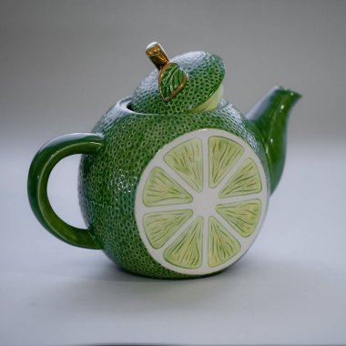 Teapot lime green. Handmade ceramic tea set