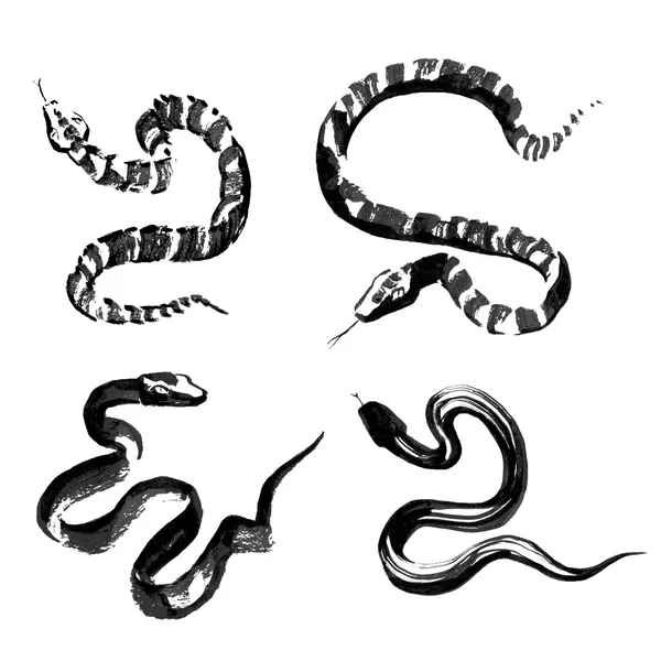 Snakes in traditional Chinese ink painting — Stock Vector
