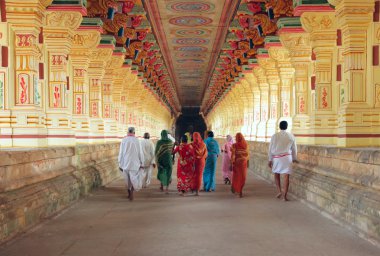 Indian pilgrims in Ramanathaswamy Temple clipart