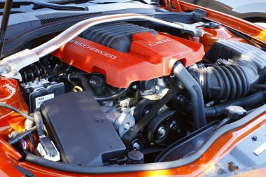 Supercharged Chevy Camaro engine clipart