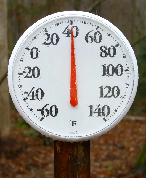 Wiosna zewnątrz termometr — Zdjęcie stockowe