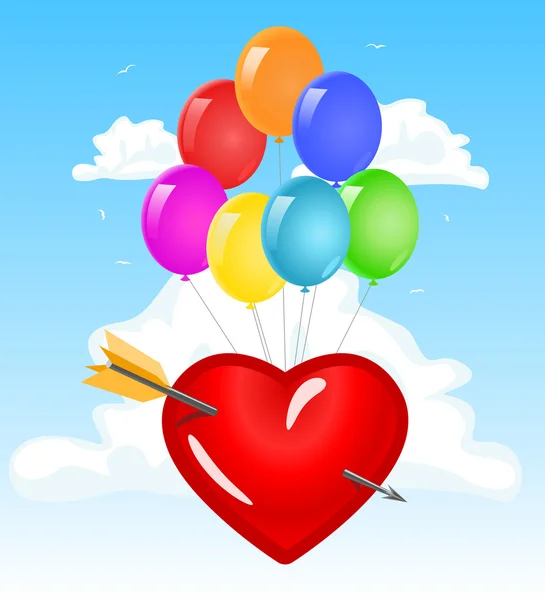 Corazón de amor en las nubes — Vector de stock