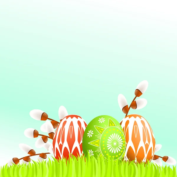 Œufs de Pâques colorés sur herbe — Image vectorielle