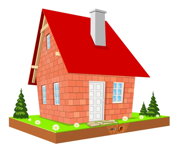 Ilustración. Nueva casa inacabada en hierba verde — Vector de stock