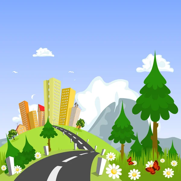 Tema de la naturaleza de la ciudad en el fondo — Vector de stock