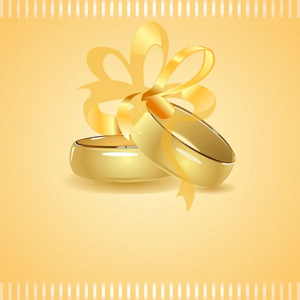 Dois anéis de casamento dourados amarrados com fita — Vetor de Stock