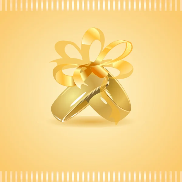 Two golden wedding rings tied up with ribbon — Stock Vector