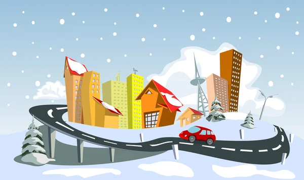 カラフルな冬の抽象的なベクトルの都市 — ストックベクタ
