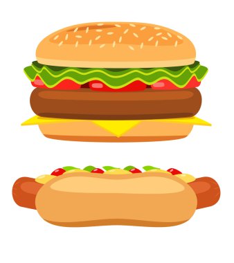 Sosisli ve beyaz arka plan vektör burger