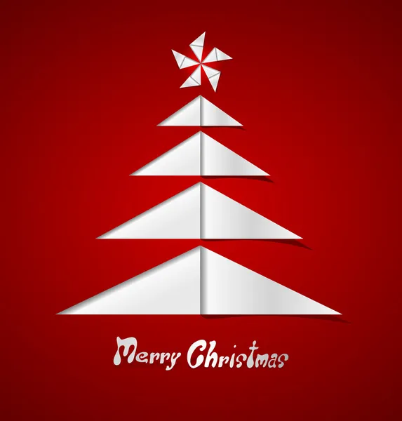 Feliz tarjeta de Navidad con un árbol blanco de papel — Vector de stock