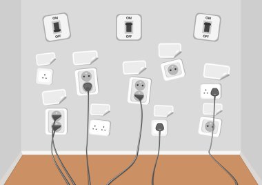 Birçok bağlı kabloları ile elektrik prizi