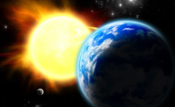 Earth, Moon and Sun — Stock Photo, Image