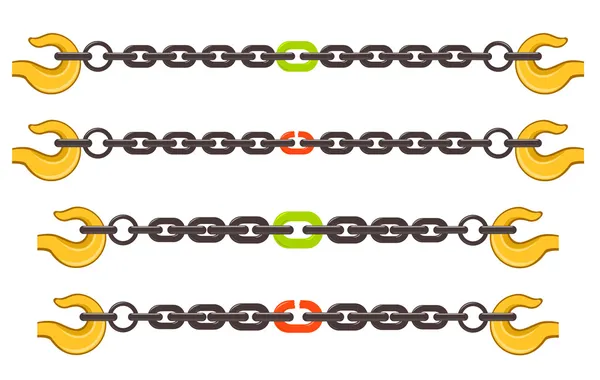 Conjunto de cadenas de ilustración vectorial - concepto de eslabón débil o fuerte — Vector de stock