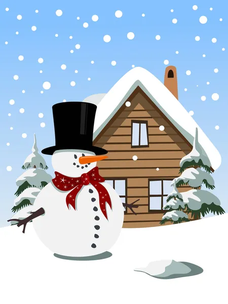 Christmas background with snowman — Stock Vector
