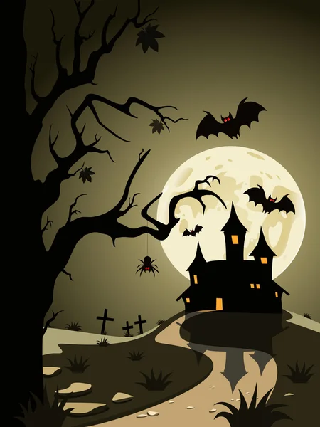 Halloween téma od hradu v pozadí — Stockový vektor
