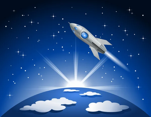 Rocket flying into space — Stock Vector