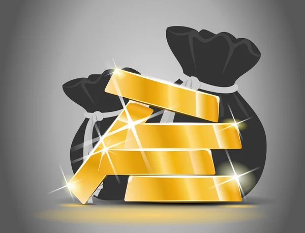 Barras de ouro de um saco cheio de dinheiro — Vetor de Stock