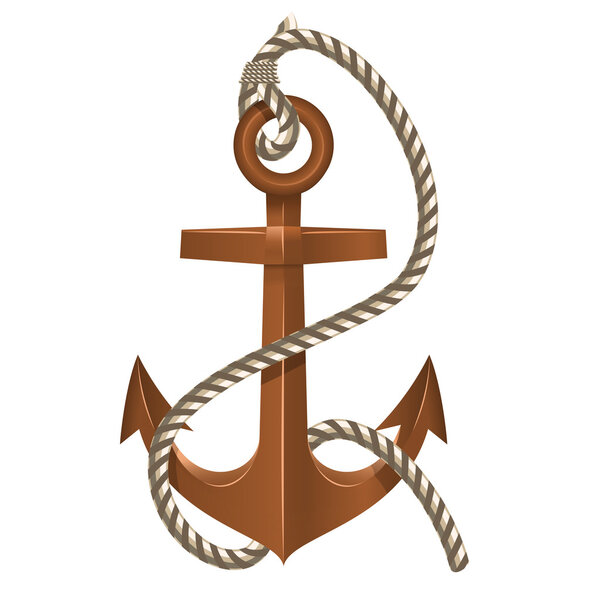 Old Anchor with Rope on white background