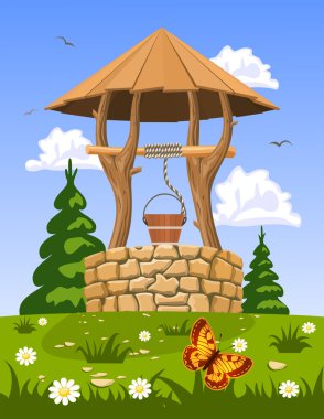 Well of fresh natural water clipart