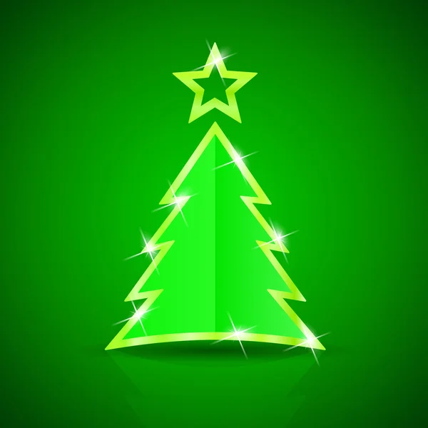 Glanzende kerstboom op de groene achtergrond — Stockvector