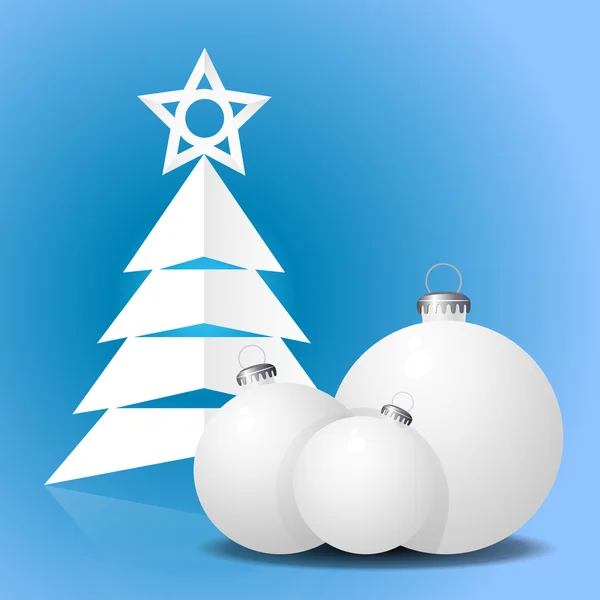 Cartão de Natal com árvore e bolas — Vetor de Stock