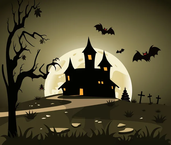 Halloween theme from castle in the background — Stock Vector