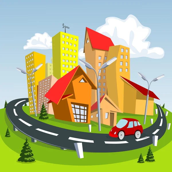 Yaz karikatür şehir. illüstrasyon