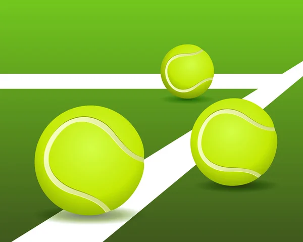 Теннисные мячи на корте. Векторная иллюстрация — стоковый вектор