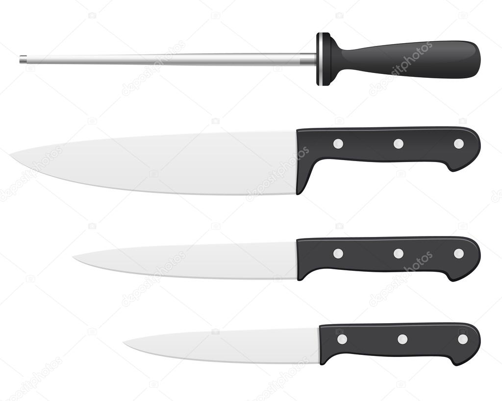 Set of steel kitchen knives