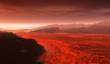 Surface of Venus. Hot lava flows on Venus. 3d illustration