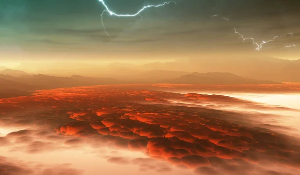 Vénusz Felszíne Forró Láva Folyik Vénuszon Illusztráció — Stock Fotó