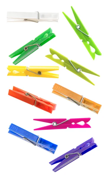 Colorful Cloth Pegs White Background — Stock Photo, Image