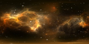 360 derece uzay nebulası, eş dikdörtgen yansıtma, çevre haritası. HDRI küresel panorama. Nebula ve yıldızlarla dolu bir arka plan. 3d illüstrasyon