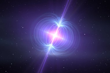 Magnetar - neutron star with an extremely powerful magnetic field. 3d rendering clipart