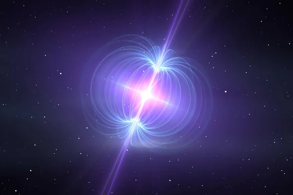 Magnetar Neutron Star Extremely Powerful Magnetic Field Rendering — Stock Photo, Image