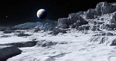 Earth rising over the Moon. 3d rendering
