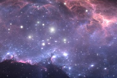 Dev nebulanın merkezinde açık yıldız kümesi. 3B illüstrasyon