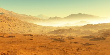 Cold desert on Mars. Martian Landscape, 3d rendering