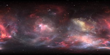 Nebula ve yıldızlı 360 derecelik arkaplan, eşdörtgen projeksiyon, çevre haritası. HDRI küresel panorama. 3d illüstrasyon