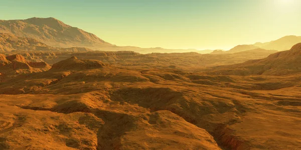 Cold Desert Mars Martian Landscape Rendering — 图库照片